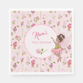 Watercolor Flower Fairy Girl Birthday Serviette