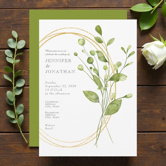 Watercolor Flower Floral Green Wedding Invitation Einladung (Von Creator hochgeladen)
