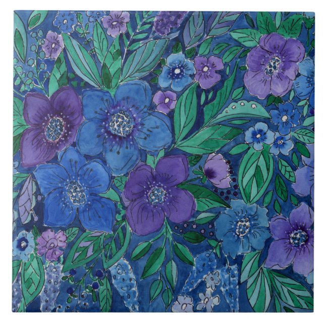 Watercolor, flower garden fliese (Vorderseite)