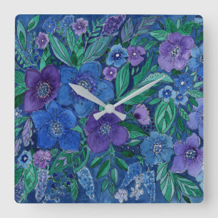 Watercolor, flower garden quadratische wanduhr