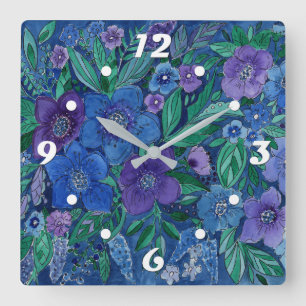 Watercolor, flower garden quadratische wanduhr