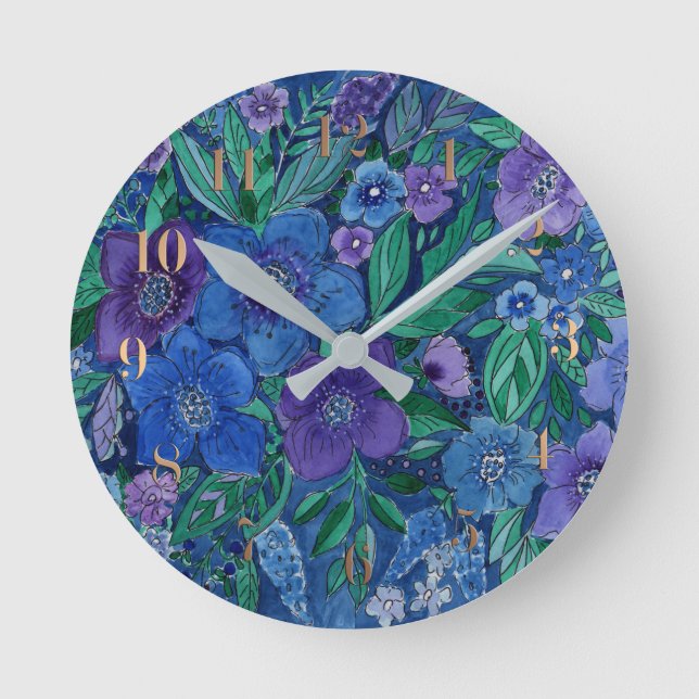 Watercolor, flower garden runde wanduhr (Vorderseite)
