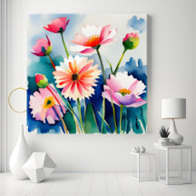 Watercolor Flowers - 3 - Canvas