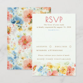 Watercolor Flowers Elegant Wedding RSVP Karte