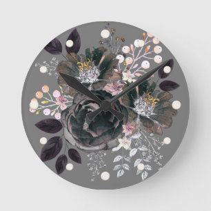 Watercolor flowers monochrome bouquet stylish runde wanduhr