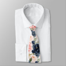 Watercolor Flowers Navy Blue Blush Pink Roses  