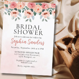 Watercolor Flowers Peach Color Boho Bridal Shower Einladung