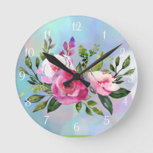 Watercolor Flowers Round Wall Clock Runde Wanduhr