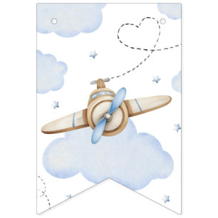 Watercolor-Flugzeug-Zeit-fliegt-Geburtstagsbanner Wimpelkette