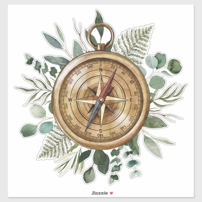 Watercolor Foliage Compass Aufkleber (Blatt)