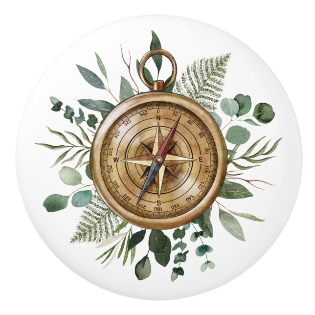 Watercolor Foliage Compass Keramikknauf (Vorderseite)