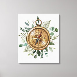 Watercolor Foliage Compass Leinwanddruck