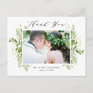 Watercolor Foliage Foto Hochzeit Vielen Dank Postkarte