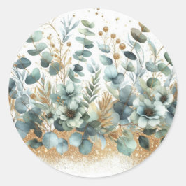 Watercolor Foliage Leaves Eucalyptus Modern Chic Runder Aufkleber