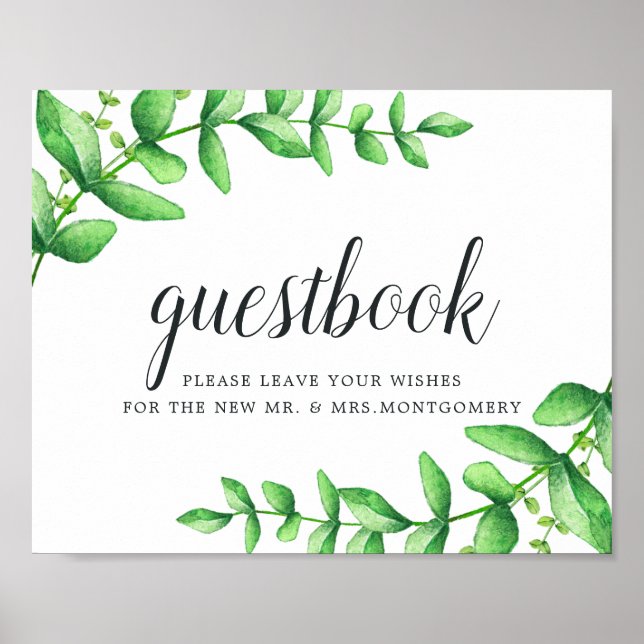 Watercolor Foliage Wedding Gästebuchunterschrift Poster (Vorne)