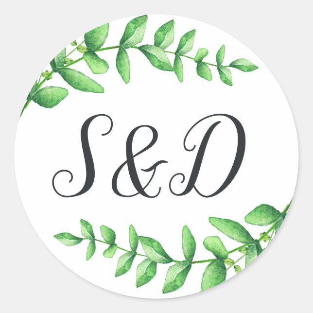Watercolor Foliage Wedding Monogram Sticker (Vorderseite)