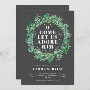 Watercolor Folies Wreath Kirche Weihnachtsservice Einladung