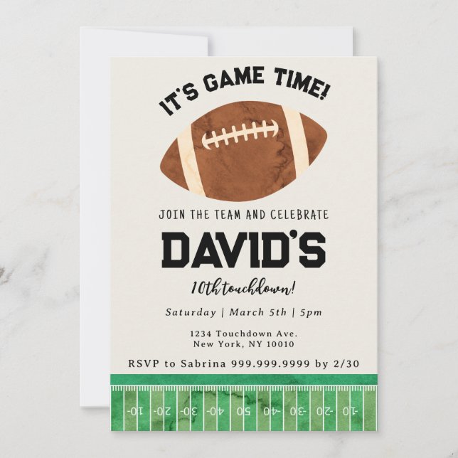 Watercolor Football Birthday Invitation for Boys Einladung (Vorderseite)