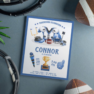 Watercolor Football Blue Budget Geburtstag Einladu