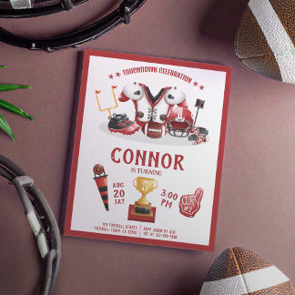 Watercolor Football Red Budget Geburtstagseinladun