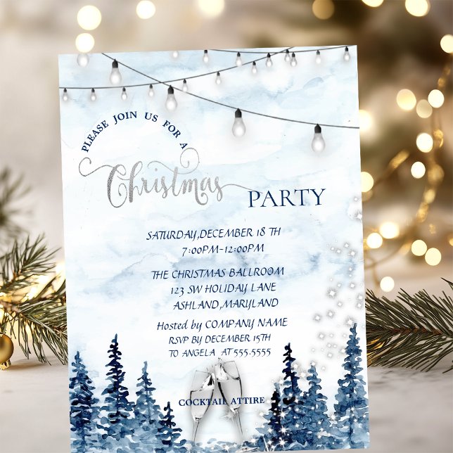 Watercolor Forest Glass Company Weihnachten Party Einladung (Von Creator hochgeladen)