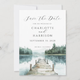 Watercolor Forest Mountain Lake Save the Date