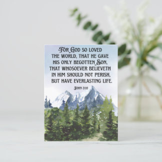 Watercolor Forest Mountains John 3 16 Scripture Postkarte