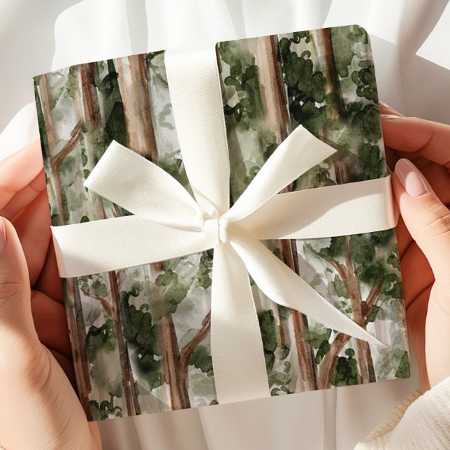 Watercolor Forest Tree Wrapping Paper Geschenkpapier (Von Creator hochgeladen)