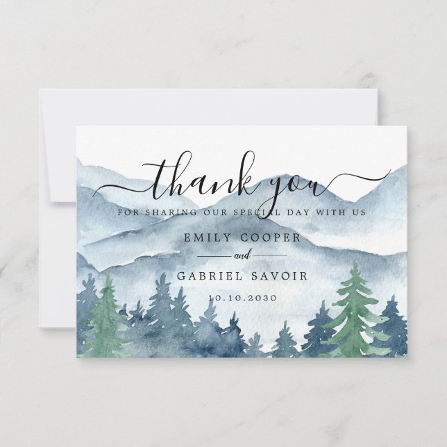 Watercolor Forest Wedding Thank You Dankeskarte (Vorderseite)