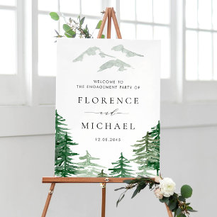 Watercolor Forest Woodland Winter Engagement Party Poster