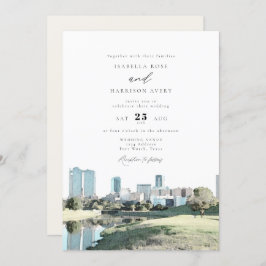 Watercolor Fort Worth Texas City Skyline Wedding Einladung