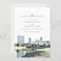 Watercolor Fort Worth Texas Skyline Save the Date
