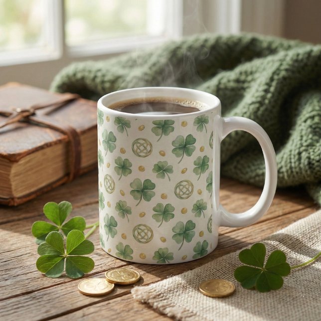 Watercolor Four Leaf Clovers & Celtic Knots Kaffeetasse (Von Creator hochgeladen)