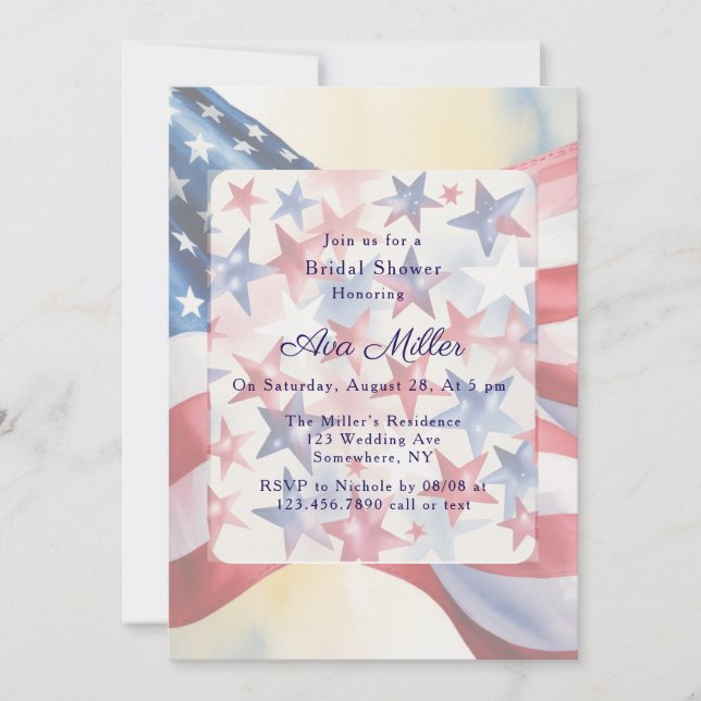 Watercolor Fourth Of July Bridal Shower Einladung (Vorderseite)
