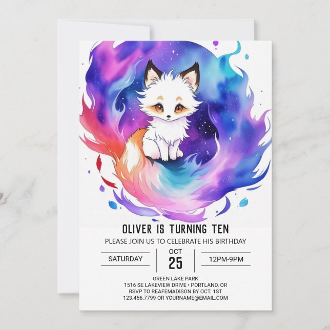Watercolor Fox Adventure Birthday Einladung (Vorderseite)