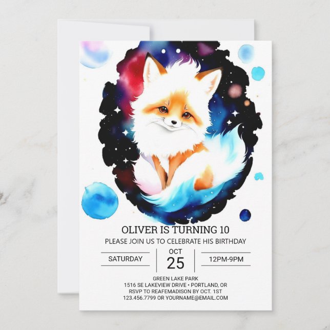 Watercolor Fox Birthday Adventure Einladung (Vorderseite)