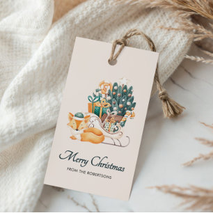 Watercolor Fox Christmas Sleighs Holiday Geschenkanhänger