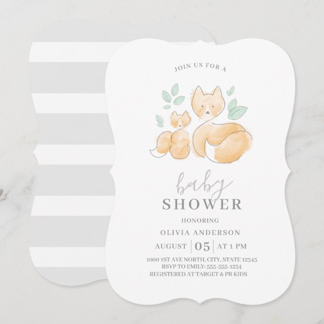 Watercolor Fox Family Baby Dusche Einladung (Vorne/Hinten)