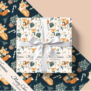 Watercolor Fox Muster Merry Christmas Monogram Geschenkpapier Set