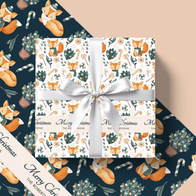 Watercolor Fox Muster Merry Christmas Monogram Geschenkpapier Set (Von Creator hochgeladen)