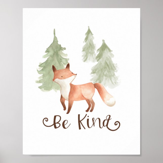 Watercolor Fox Woodland Friends Sei nettes Kinderz Poster (Vorne)