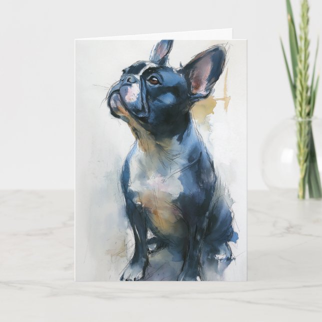 Watercolor French bulldog sitting Karte (Vorderseite)