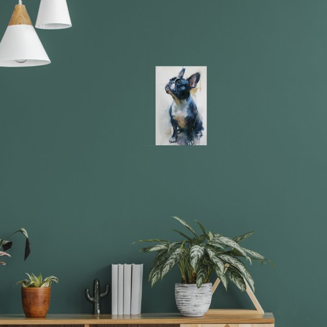 Watercolor French bulldog sitting Poster (Wohnzimmer 1)