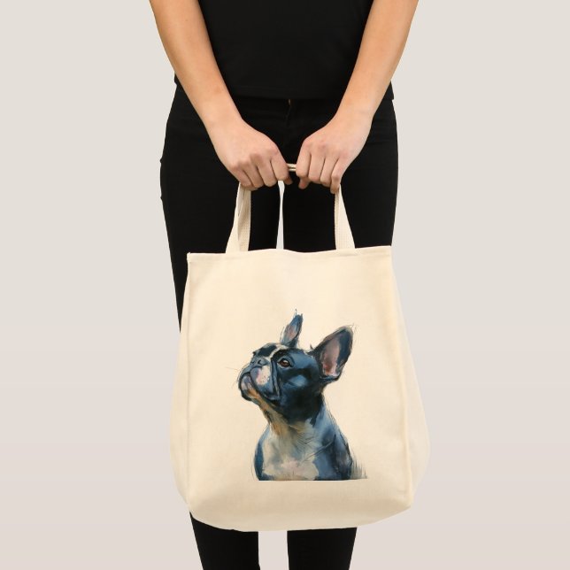 Watercolor French bulldog sitting Tragetasche (Vorderseite (Produkt))