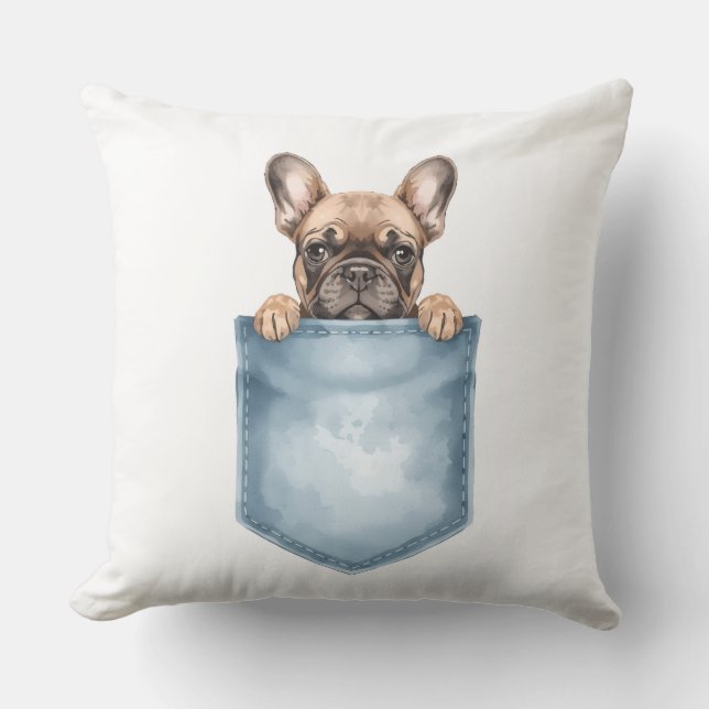 Watercolor-Frenchie-Tasche-Dekorativer-Wurfkissen Kissen (Vorderseite)