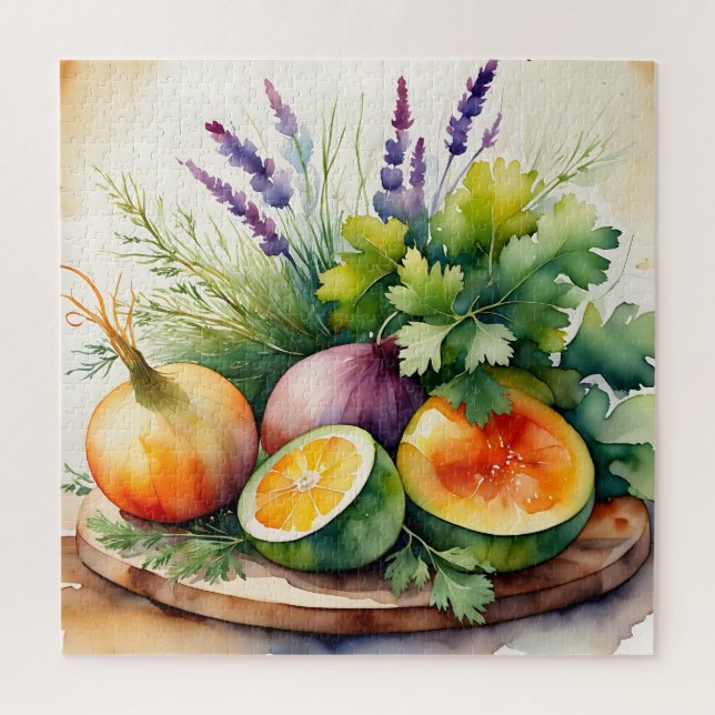 Watercolor Fresh Herbs Citrus Arrangement Puzzle (Vertikal)