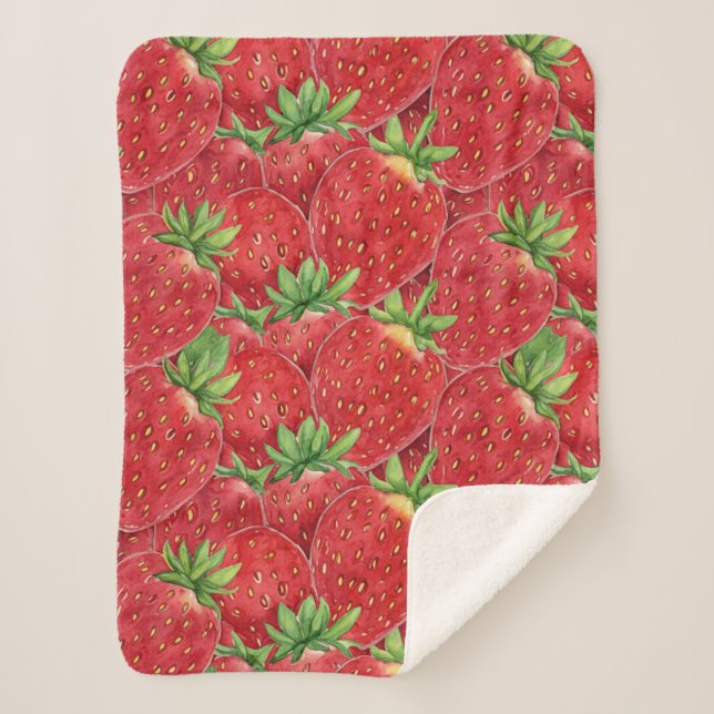 Watercolor Fresh Strawberry Patch Seamless Pattern Sherpadecke (Vorderseite)
