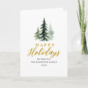Watercolor Frohe Feiertage Weihnachtsbaum Familie Feiertagskarte