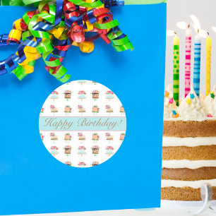 Watercolor Frohe Geburtstag Florale Geburtstagskuc Runder Aufkleber