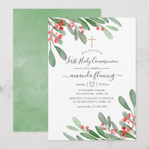 Watercolor-Frohe-Weihnachten-Heilige-Kommunion Einladung
